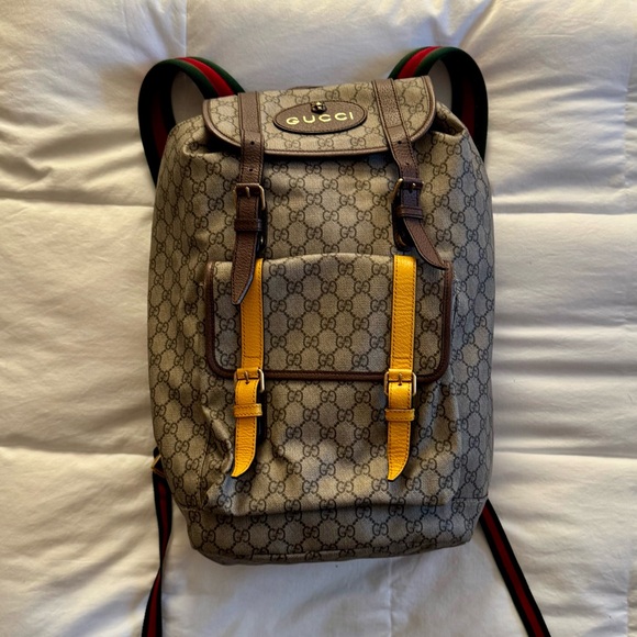 Gucci Beige and Brown Backpack with Yellow Accents - Picture 1 of 13